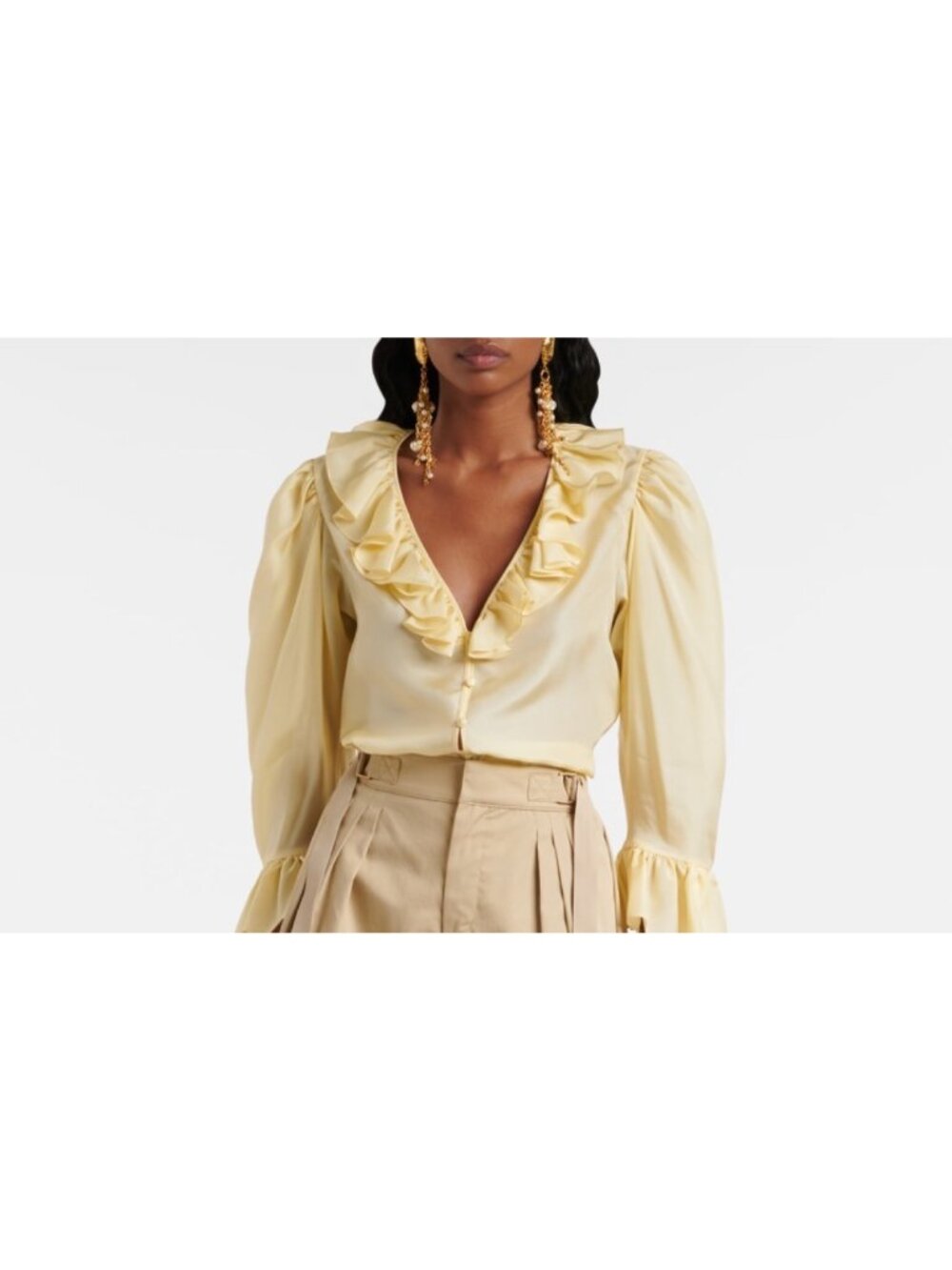 CHLOE Ruffled YELLOW silk habutai blouse TOP SIZE FR 42/ US 10/ M
